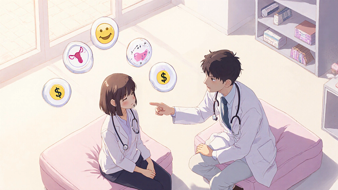 Anime doctor and patient discussing progesterone options with icons.