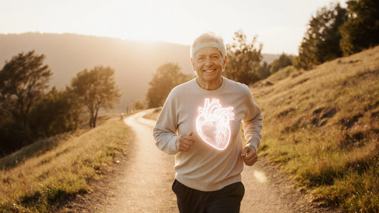 Patient walking uphill at sunrise, symbolizing improved exercise tolerance with ACE inhibitors.