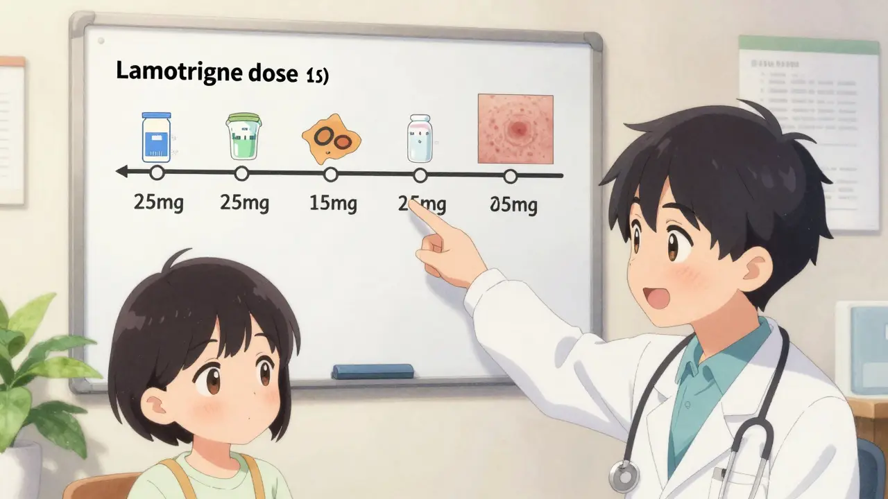 Doctor and teen patient reviewing a slow dose-increase timeline in a warm clinic setting.