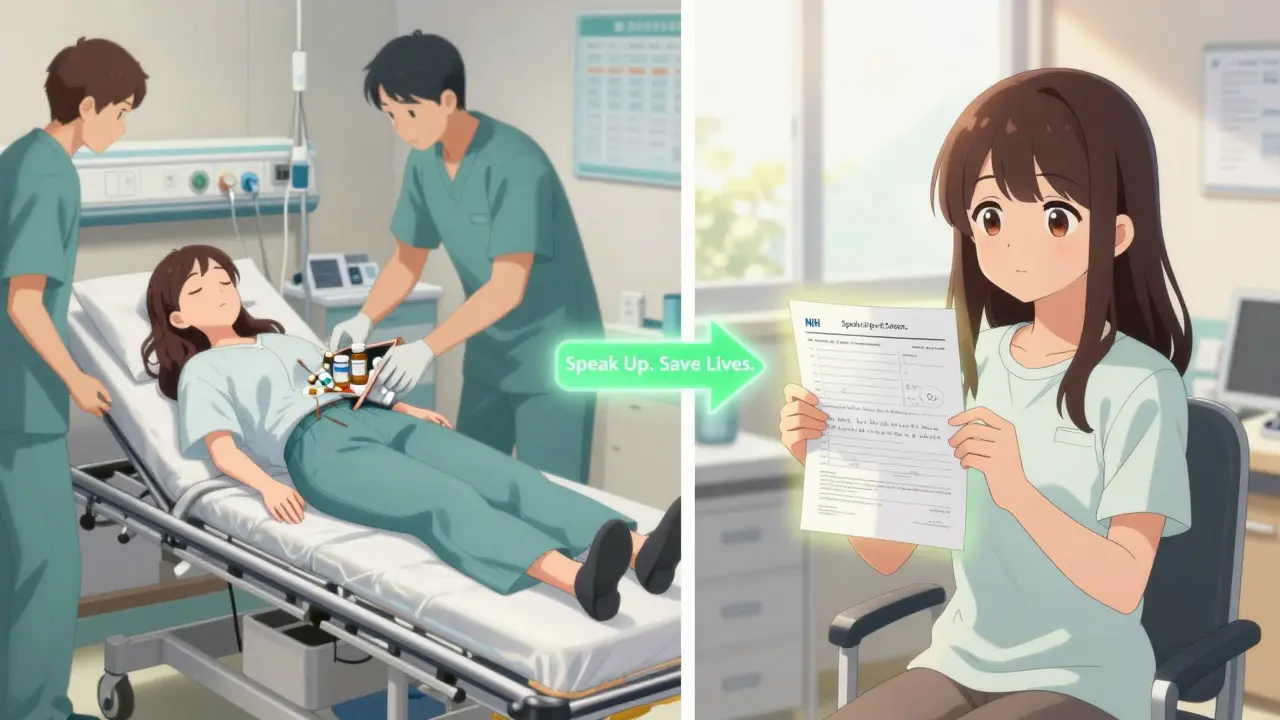 A woman's emergency scene contrasts with her calm visit where she shares her supplement list.