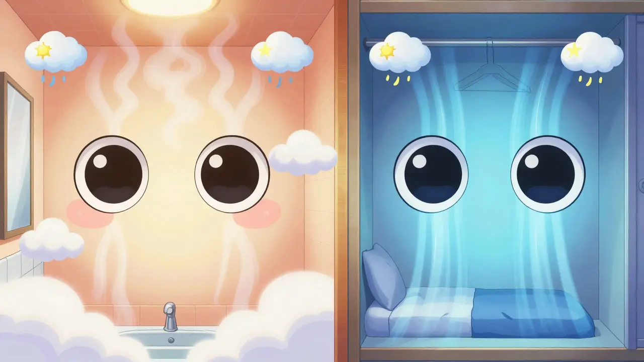 Comparison of humid bathroom versus dry closet storage