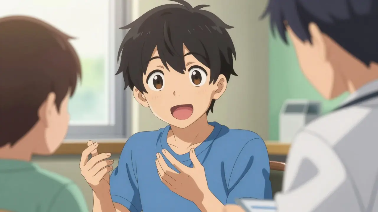 Patient repeating instructions to doctor in anime style.