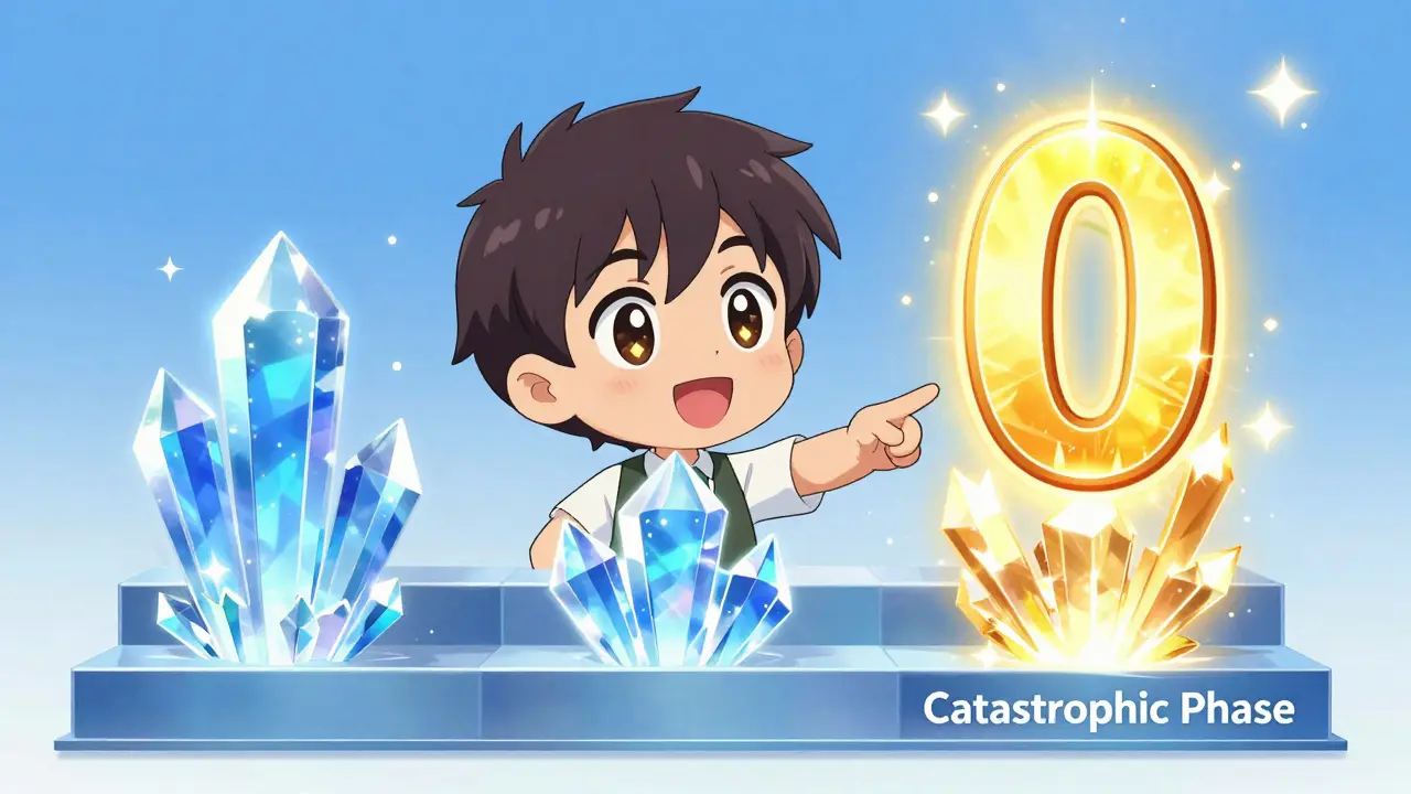 Cheerful anime character pointing to three colorful steps of drug coverage phases